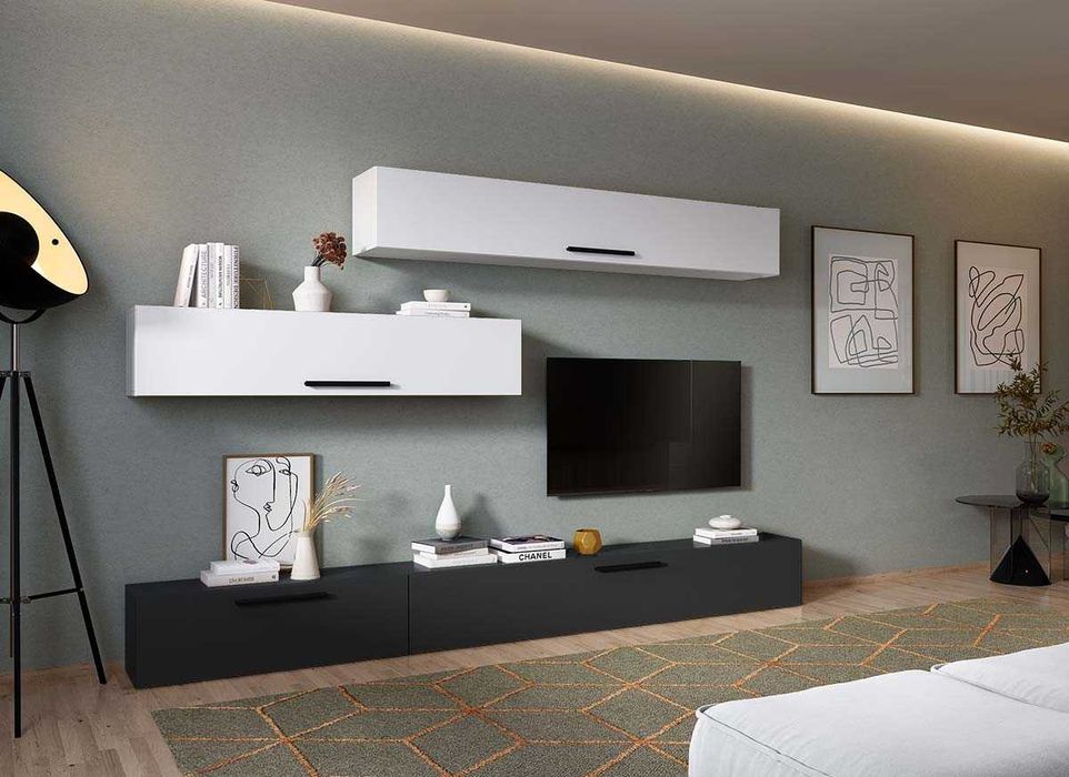 Living Pati 205 – Mobila Sufragerie Gri Antracit + Alb