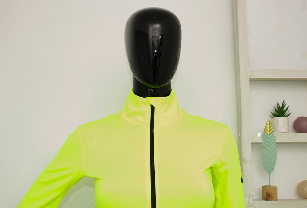 Nike Pro оригинална дамска блуза с цип и дълъг ръкав за тренировки ярко жълто S нова