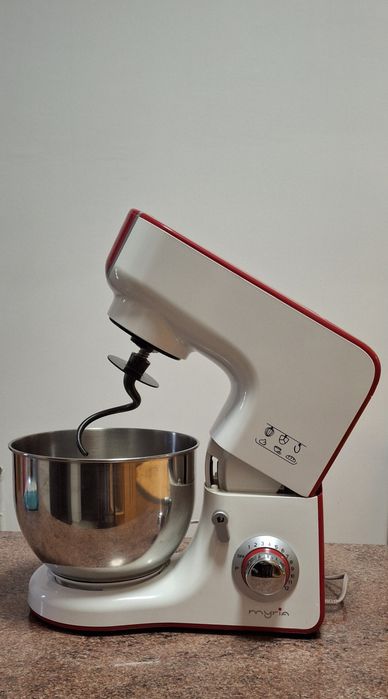 Mixer Planetar  bucatarie cu bol MYRIA, 5l, 1000W, 10 trepte viteza, alb-rosu