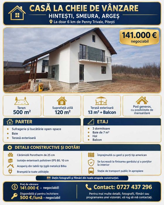 Casă individuală, la cheie, de vânzare – Hintești, Smeura, Argeș