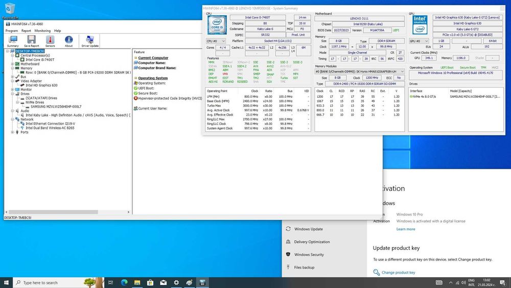 Lenovo ThinkCentre M710q Tiny Desktop i5-7400T/PCIe 256GB/8GB