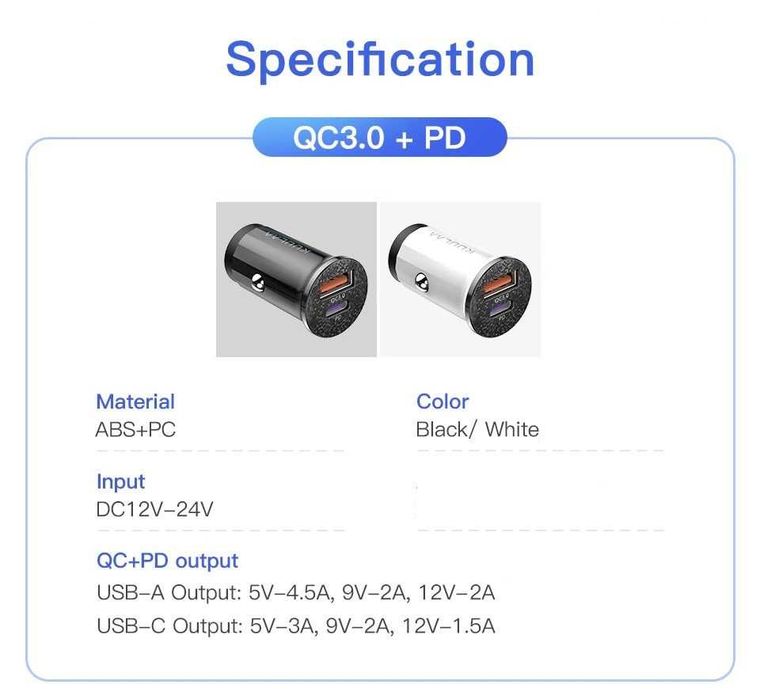 2V - 24V QC3.0 PD 48W зарядно за кола за телефон