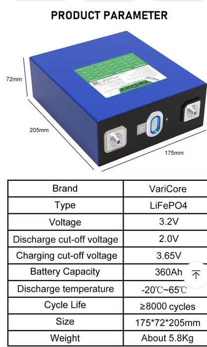 Lifepo4 320 ah 3.2 v 4 celule  baterie solara