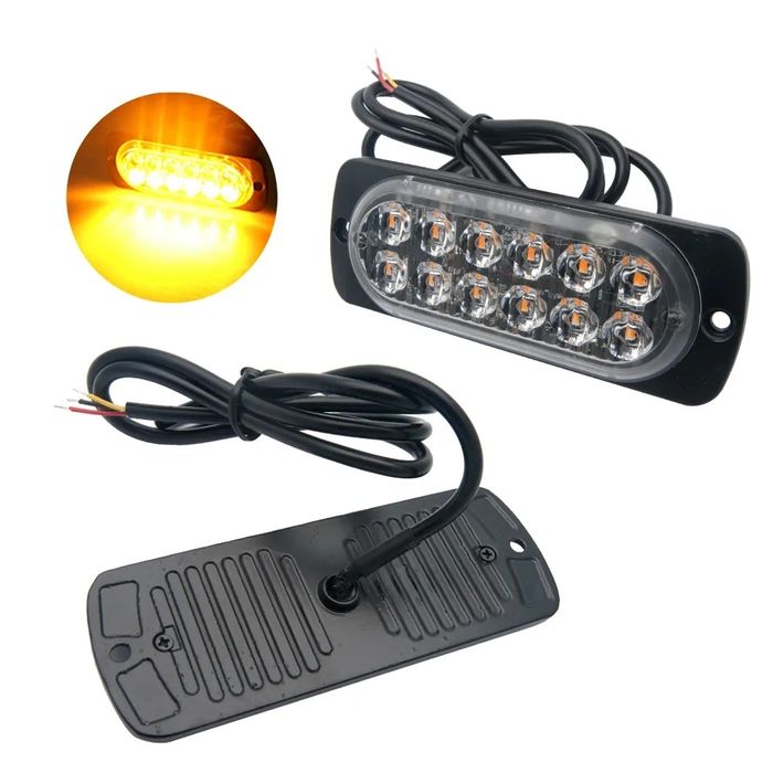 Set 2X Lampi Avertizare Stroboscop 12 Leduri  Girofar Led, 12/24V Galben