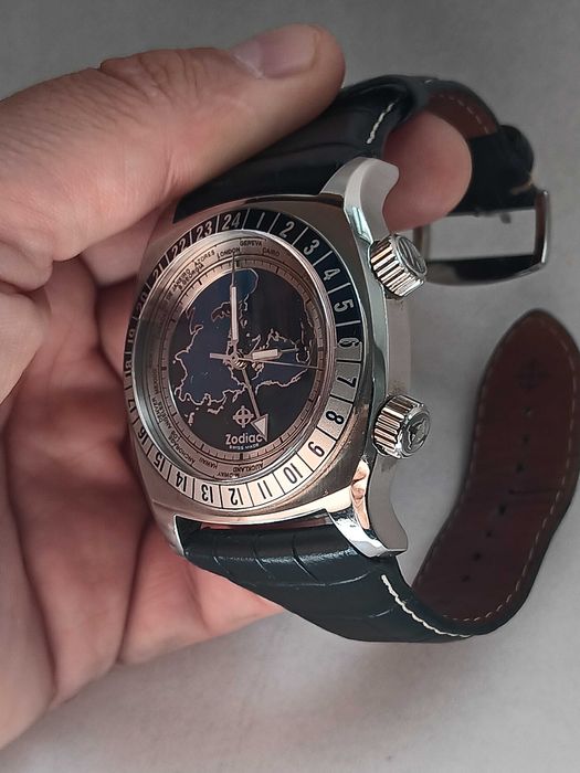 Ceas Zodiac Desert Master Blue ZO7000 GMT World Timer Men's Watch, Rar