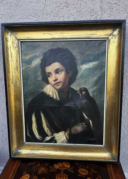 Deosebit tablou-pictura in ulei pe panza-Baiatul cu soim-E.Murillo-Olanda