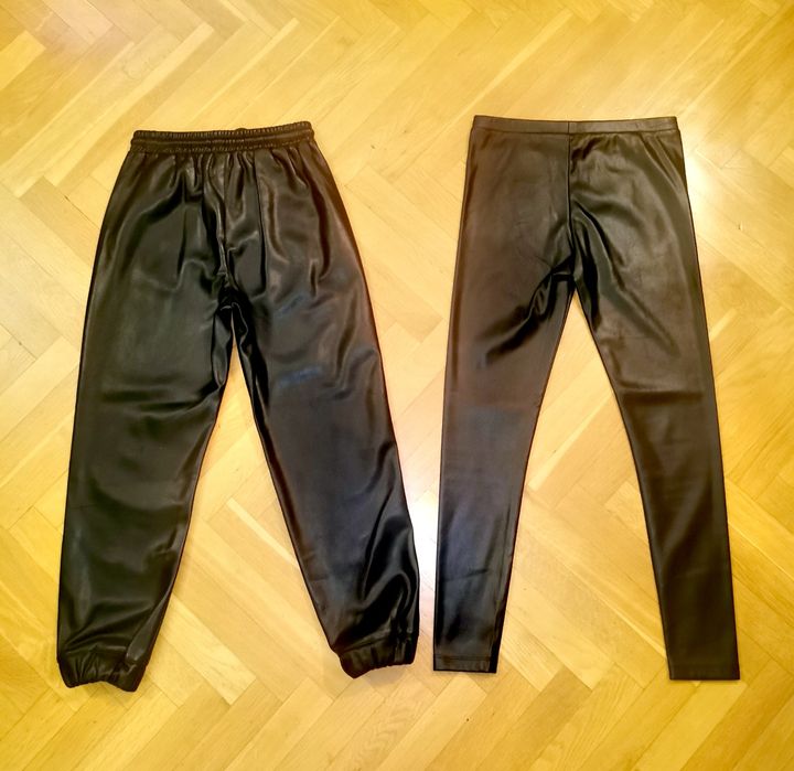 Детски черни панталони от изкуствена кожа