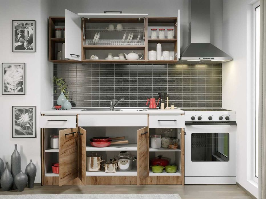 Set Mobila Bucatarie Gastro 160 Alb/Stejar – C21