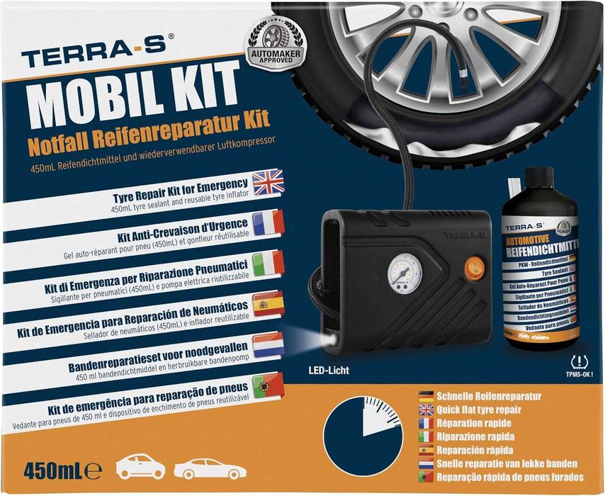 Комплект за ремонт на автомобилни гуми Terra-S с компресор
