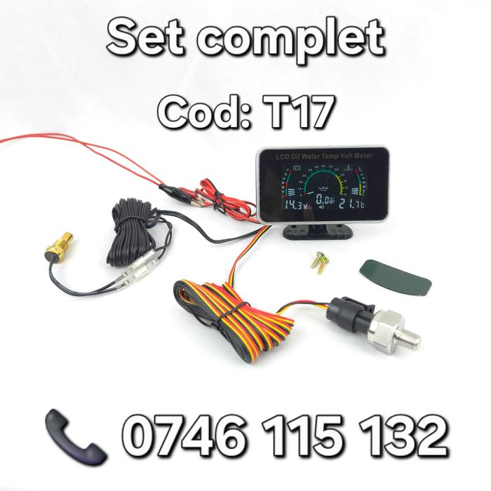 Bord Digital Universal–Indicator Temperatură Apă Motor+Presiune Ulei+Tensiune Acumulator–Tractor–Utilaje Agricole–Voltmetru–Termometru–Manometru–T17