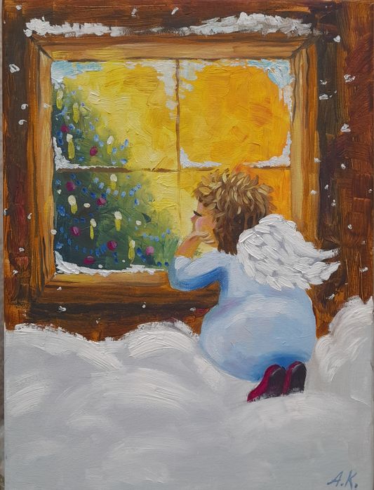 Коледна картина с маслени бои