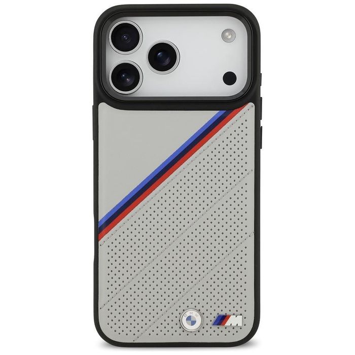 Bmw m tricolor metal logo magsafe case for iphone 17 pro max gray