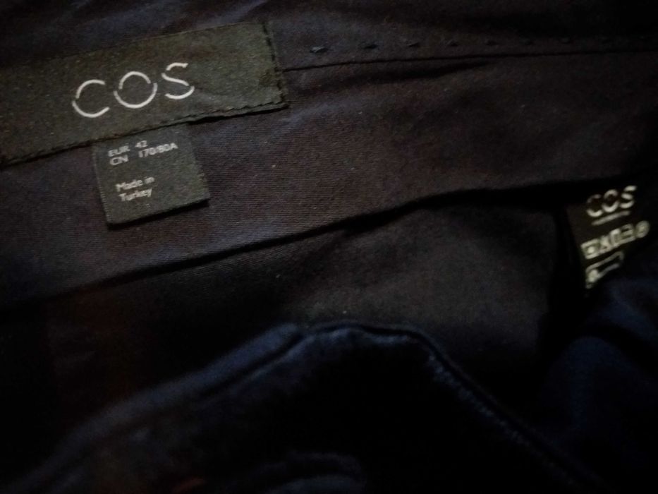 Vand pantaloni velur reiat (COS),  grosi, bleumarin, largi cu manseta