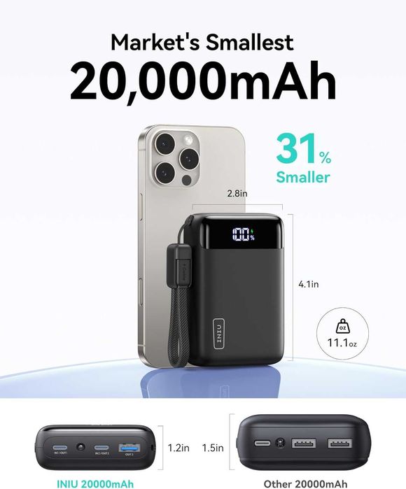 Самое маленькое зарядное устройство INIU Carry P51-E2 22.5W 20000 mAh