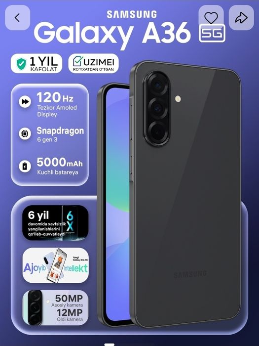 Galaxy A36  442,800 sum 12 oʻy