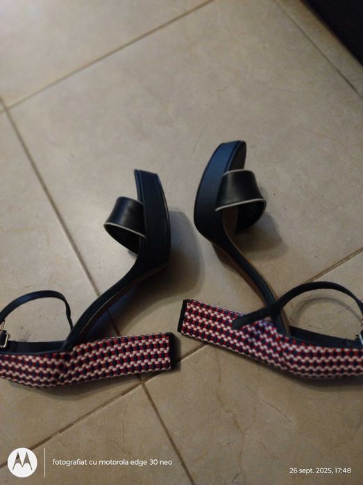 Sandale Ted B., 39, piele cu textil, talpa dubla și toc
