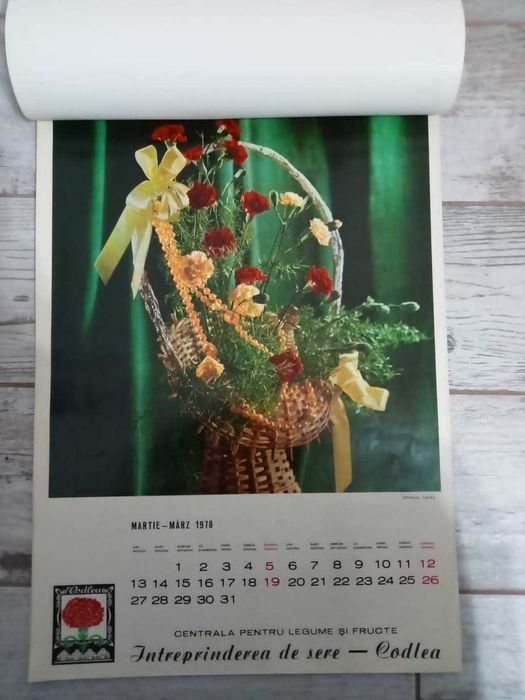 Calendar vechi Floraria Codlea,1978, perioada comunista, Sere Romania