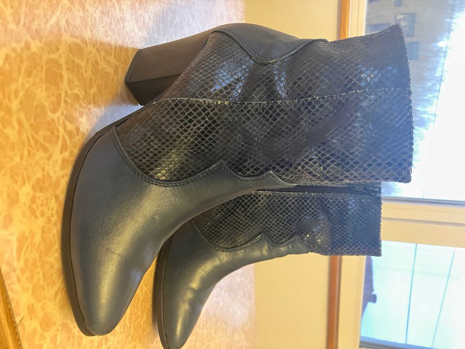 Боти от естествена кожа, нови, N40, тъмно сини