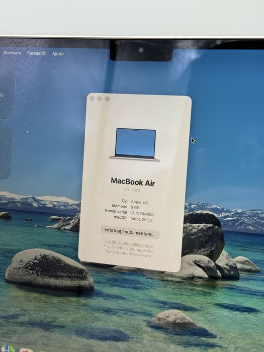 Macbook Air 13,3" | Procesor M2 | 8 GB RAM | 250 GB SSD | 28 Cicluri