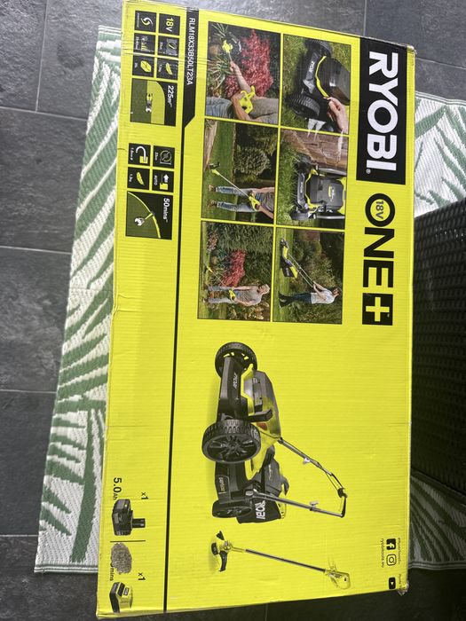 Mașină de tuns iarba RYOBI 33 cm și trimmer pentru iarbă 23 cm, 18V 1 baterie 5,0 Ah, noua