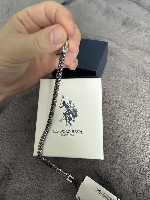 US Polo Assn bratara otel inoxidabil cu pietre negre 20cm noua