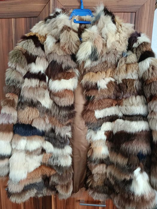 Шарено кожено палто от лисица естествен косъм размер М