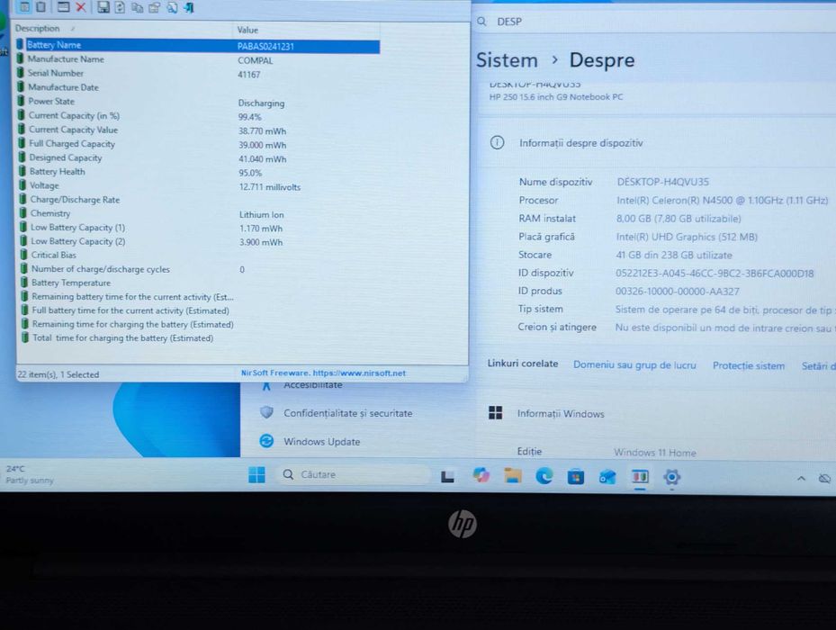 Laptop HP 250 G9 cu procesor Intel Celeron N4500 pana la 2.8GHz, 15.6'', 8GB DDR4 RAM, 256GB SSD, Intel UHD Graphics
