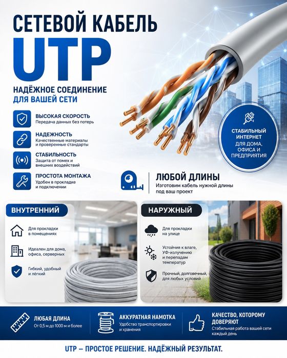 Сетевой кабель UTP любой длины