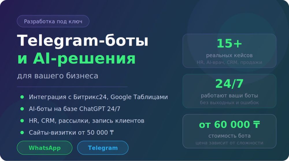 Разработка Telegram/Whatsapp/N8N-ботов и сайтов под ключ | ИИ-решения