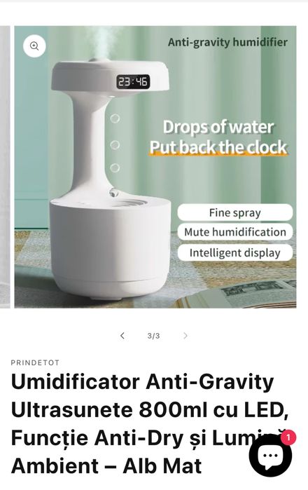 Vând umidificator anti gravity performant,totul este nou si sigilat!