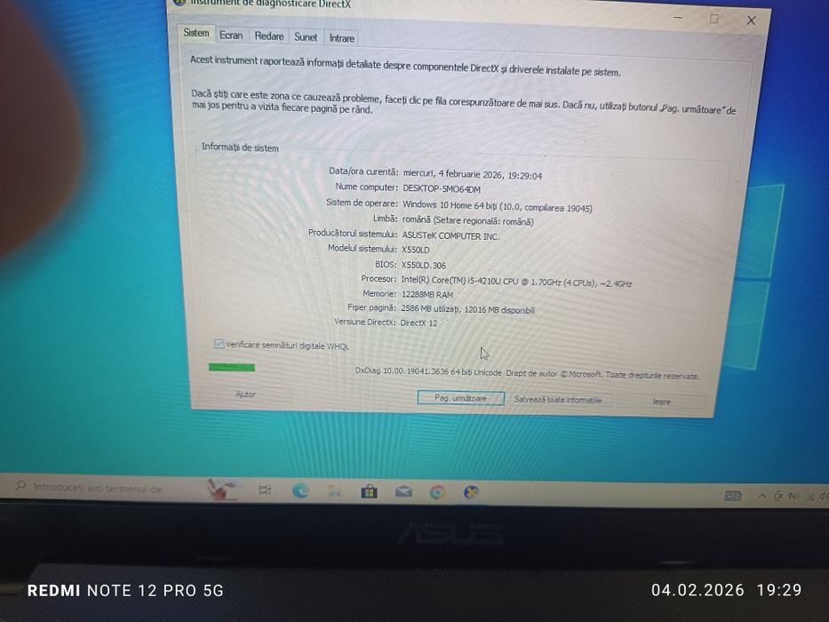 Laptop Asus I5 cu 12g RAM și SSD