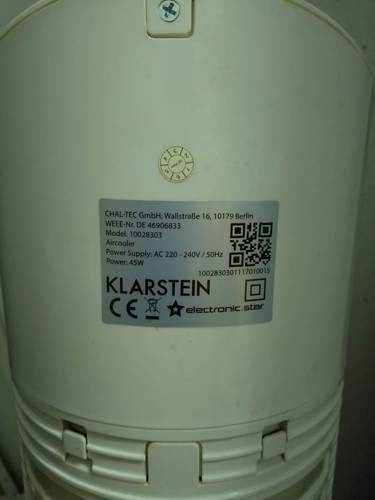 Racitor de aer klarstein cu bazin de apa si pastile inghetate