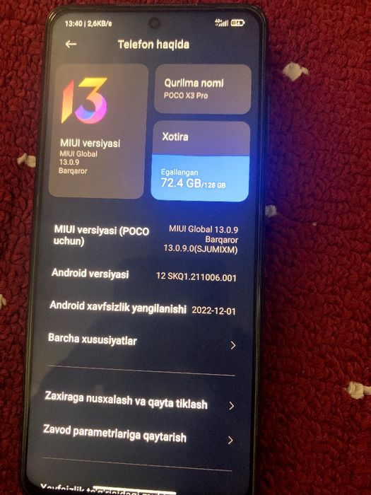 Poco x3 pro holati ideal xotira 128/6 ekran almashmagan