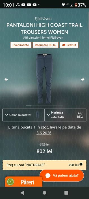 Pantaloni dama Fjall Raven High Coast Trail noi fara eticheta