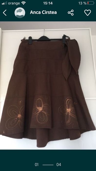 fusta maro cu pictura aurie, model deosebit