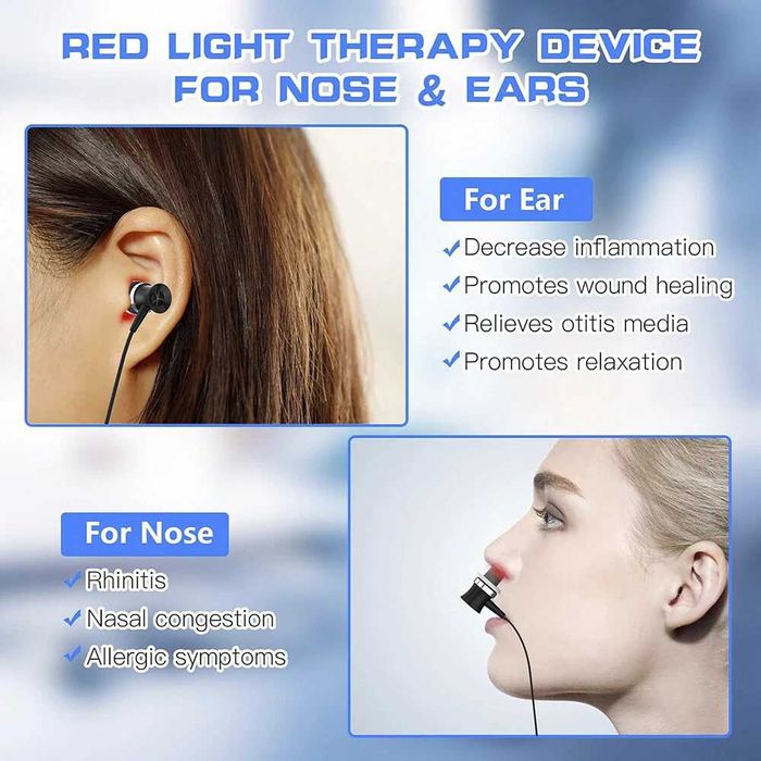 Уред за терапия с червена светлина 2 в 1 за ринит и шум в ушите