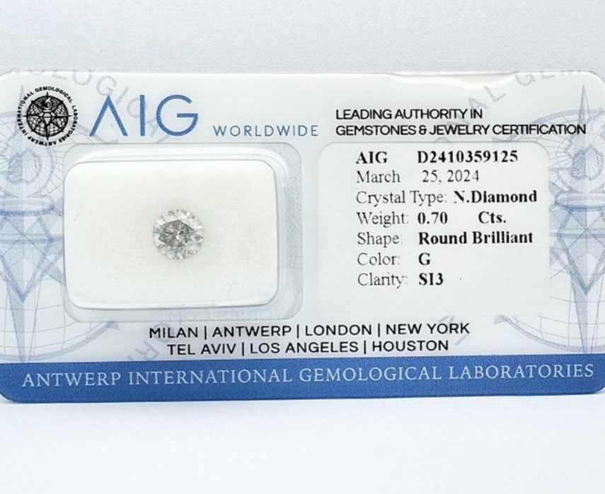 Диамант с AIG сертификат – 0.70 карата, G/SI3, Excellent Cut