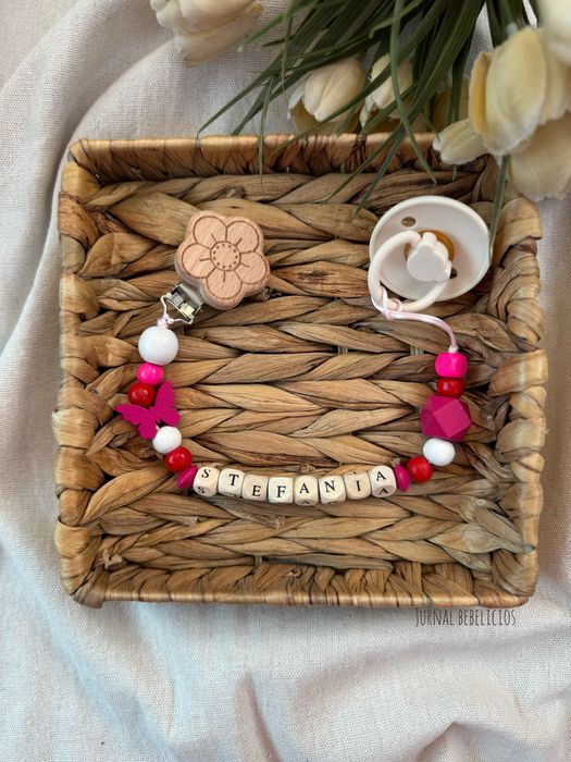 Lănțișor pentru suzeta din Silicon si lemn