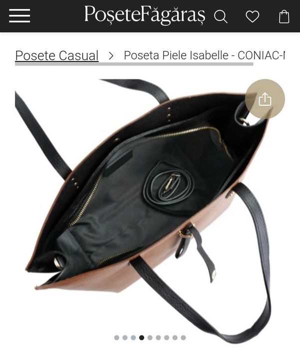 Poșetă piele Isabelle coniac cu accente negre- Poseta Făgăraș