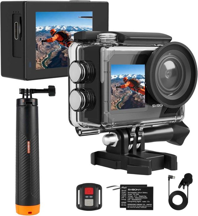 Водоустойчива 4K екшън камера SVBONY SVGo2 Dual Screen 50MP + кит