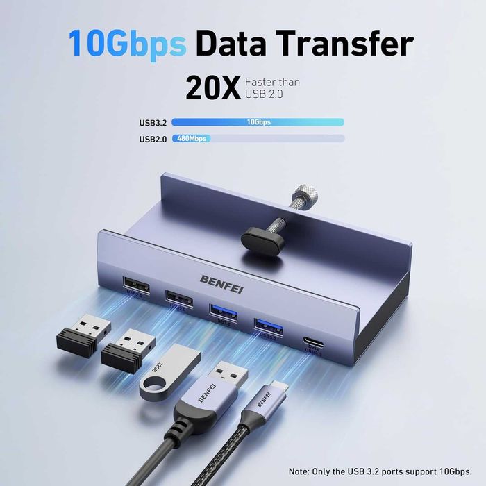 BENFEI 8-в-1 USB C хъб със сигурна скоба – 4K/60Hz HDMI, 2 x USB-A 3.2