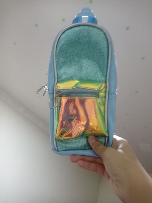 Пенал голубая с блёстками