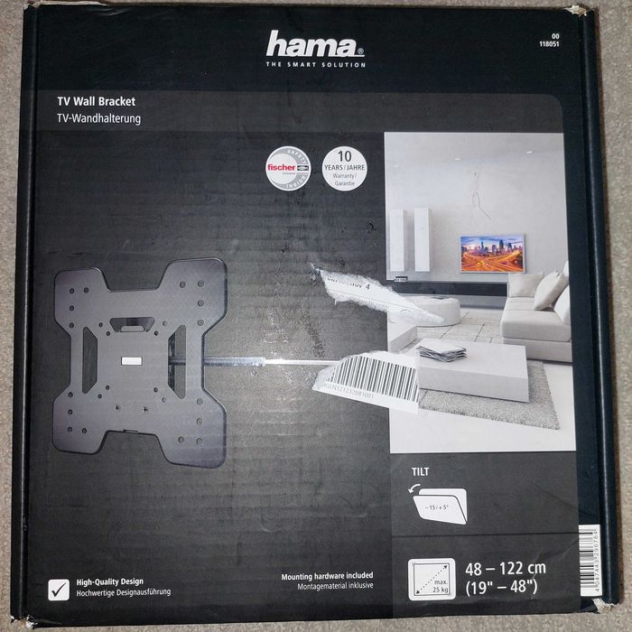 Suport TV de perete Hama 220806, Reglabil, 19"-48" (48cm-122cm), 25 kg