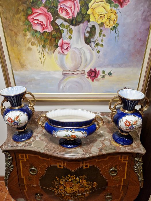 Антикварен порцеланов италиански к-т вази и жардиниера