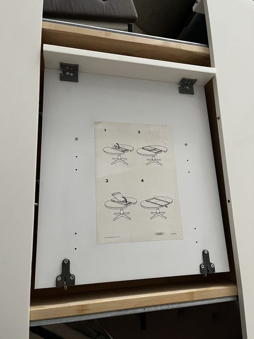 Masă + 4 scaune, alb/alb, 110/155 cm, ROSENTORP IKEA  + 4 perne gri JUSTINA