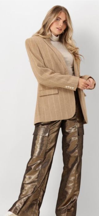 Massimo dutti JOSH V oувърсайз блейзър SADIE с тънки райета - карамел екрю