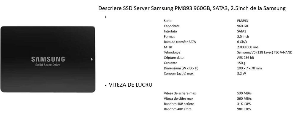 SSD SERVER sau NAS Samsung PM893 2.5" 960GB DataCenter