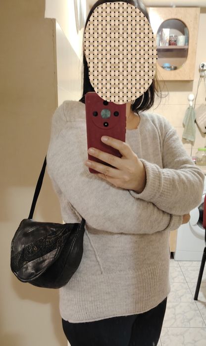 Geanta neagra de piele naturală