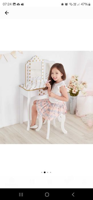 НОВА Тоалетка/гримьорна със столче за деца, МДФ/Масивно дърво