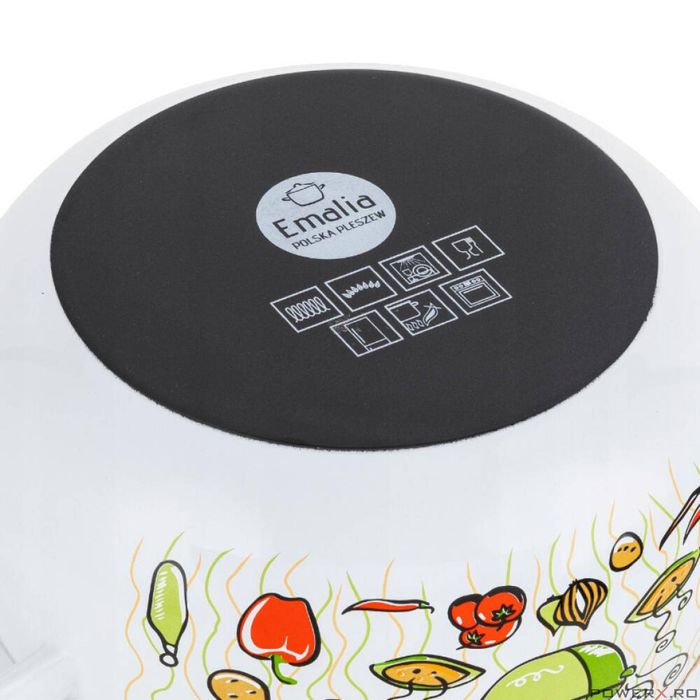 Oala cu capac din sticla, otel carbon, emailata, alba, 16cm, 2.2l,